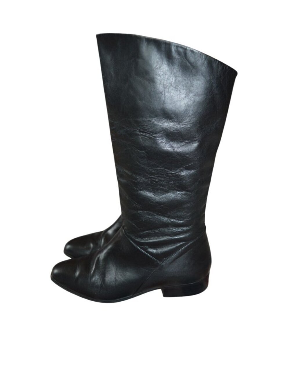 Vintage 80s Connie Black Leather Almond Toe Mid Calf Rider Boots Women's Size 6